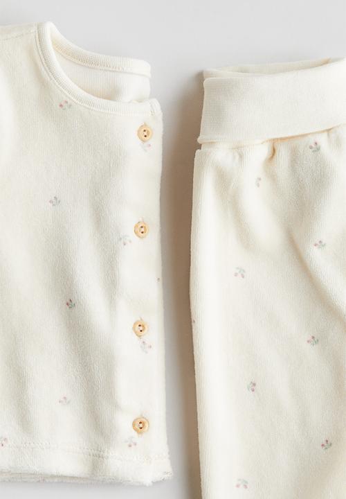 H&M - 2-piece velour set - Light beige/Berries