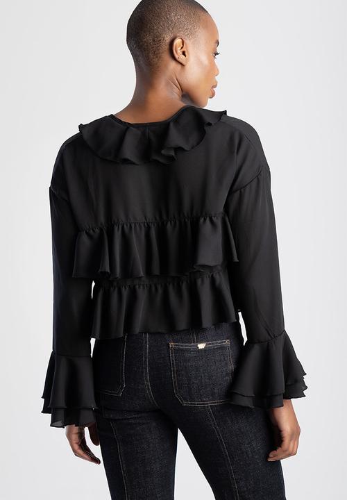 SISSY BOY - NEED TO KNOW: Cropped Longsleeve Blouse With Ruffles - Black
