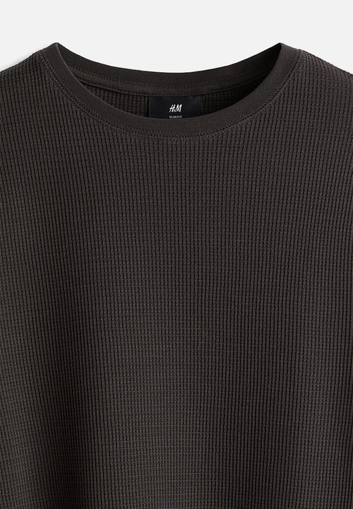 H&M - Slim fit waffled jersey top - dark brown