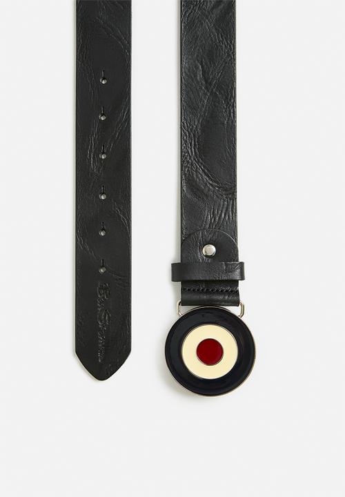 Ben Sherman - Distressed Leather Target Buckle  - Black
