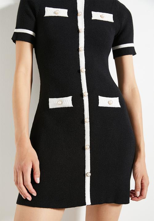 edit - Contrast detail Mini Knitwear Dress - Black