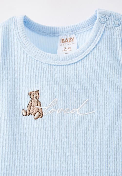 Cotton On - Organic pointelle long sleeve bubbysuit - white water blue/loved