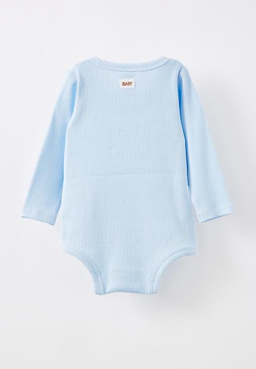 Cotton On - Organic pointelle long sleeve bubbysuit - white water blue/loved