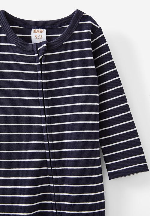 Cotton On - The long sleeve rib romper - navy ink/vanilla riley stripe