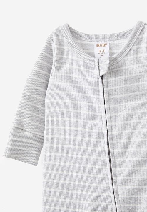 Cotton On - The long sleeve rib romper - cloud marle/vanilla riley stripe