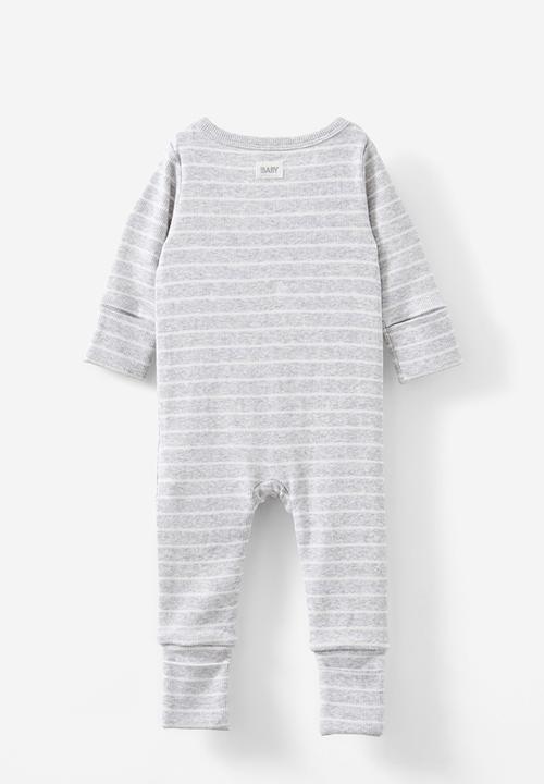 Cotton On - The long sleeve rib romper - cloud marle/vanilla riley stripe