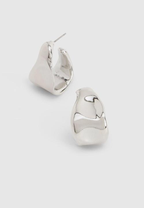 boohoo - Silver abstract mini hoop earrings - silver