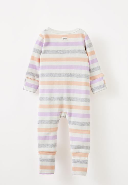 Cotton On - The long sleeve rib romper - vanilla/vintage lilac multi stripe