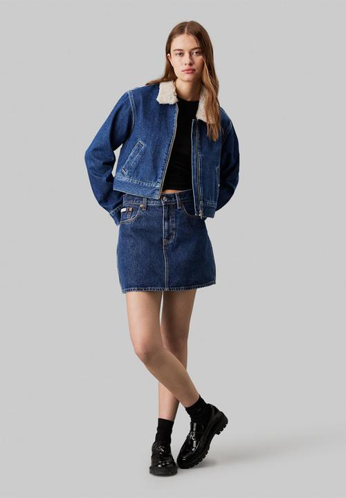 Calvin Klein - Denim zip jacket sherpa - mid blue