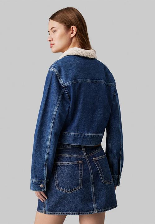 Calvin Klein - Denim zip jacket sherpa - mid blue
