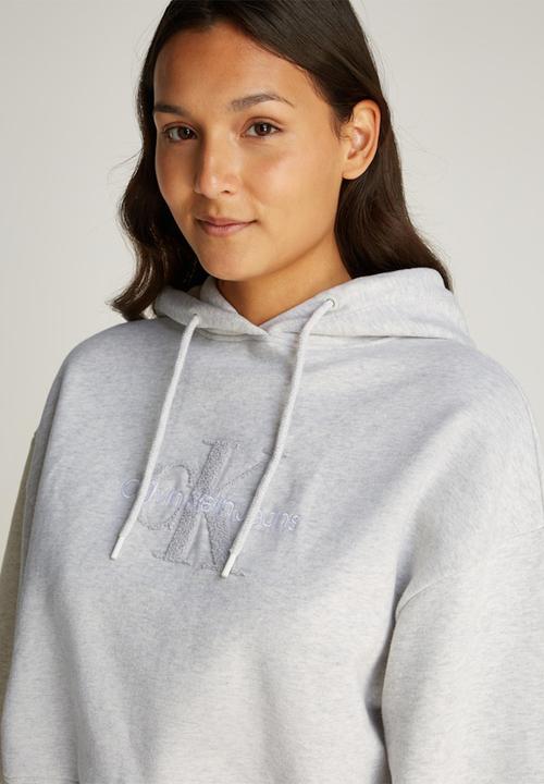 Calvin Klein - Chenille monologo hoodie - ivory grey heather