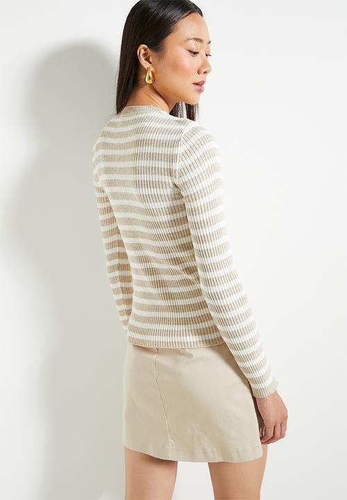 Trendyol - Basic striped knitwear sweater - stone 