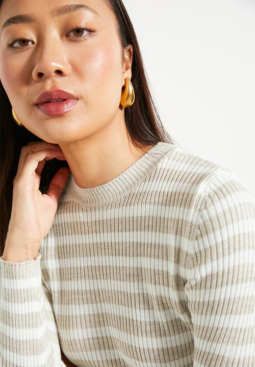 Trendyol - Basic striped knitwear sweater - stone 