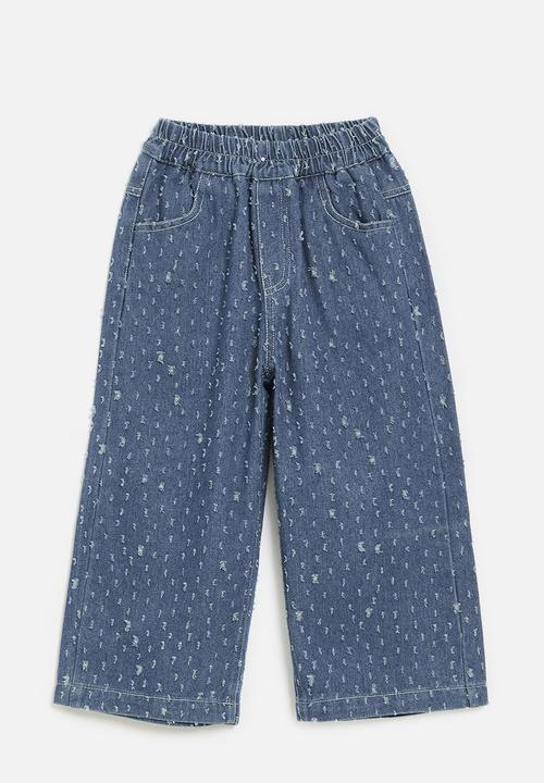 Pop Candy - Cropped wide leg jeans-blue