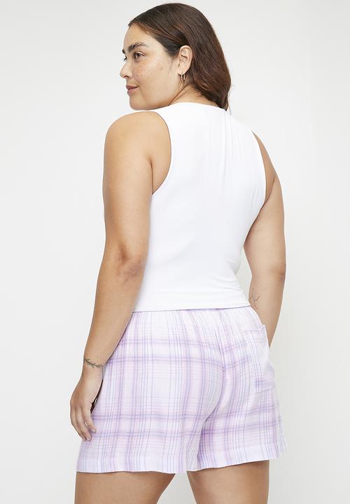 Cotton On - Plus Flannel Boyfriend Boxer Short - Pink/ Blue Lacey Check