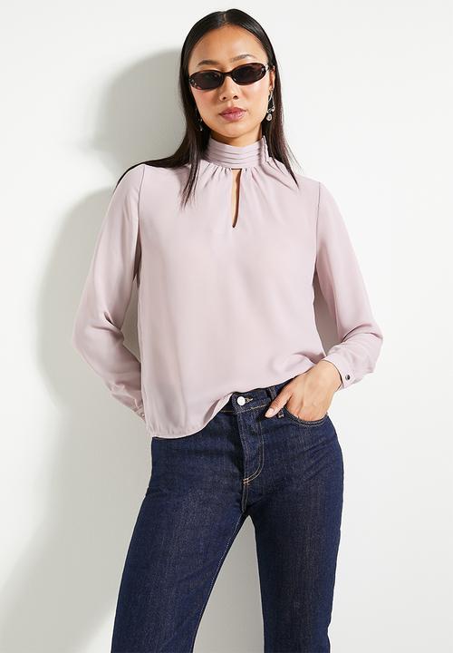 Trendyol - High collar woven blouse - stone 