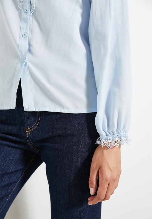 Trendyol - Light blue lace cotton woven shirt