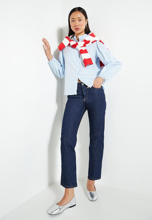 Trendyol - Light blue lace cotton woven shirt