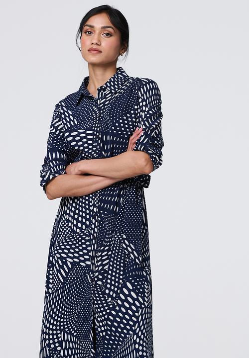 Izabel London - Monotone printed maxi shirt Dress - Navy