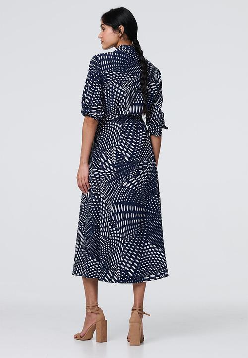 Izabel London - Monotone printed maxi shirt Dress - Navy