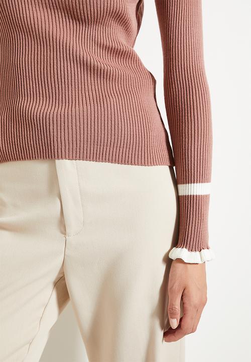 Trendyol - Dusty Rose Color Block Knitwear Sweater