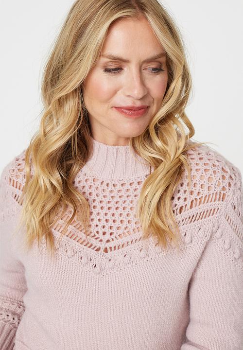 Izabel London - Crochet Inset Jersy - Dusty Pink