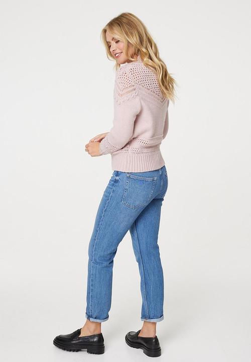 Izabel London - Crochet Inset Jersy - Dusty Pink