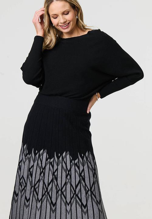 Stella Morgan - Chevron Knit Skirt - Multi Black