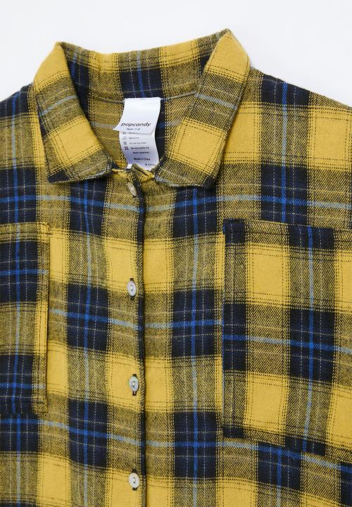 Pop Candy - Navy tartan shirt - yellow