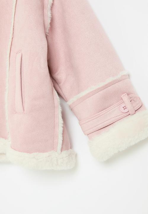 Pop Candy - Shearling trim jacket-pink & white