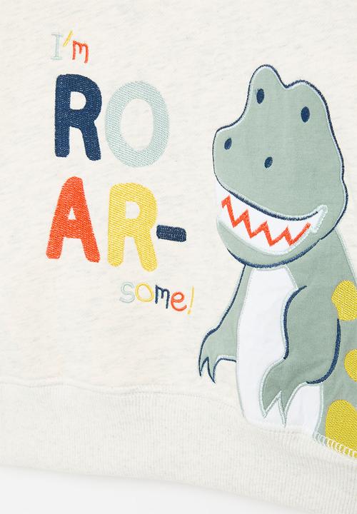 Pop Candy - Dino applique sweat top - ecru
