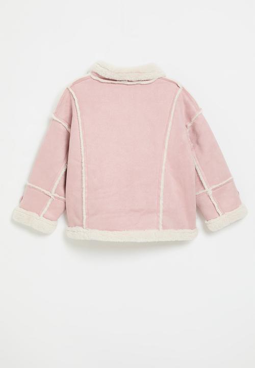 Pop Candy - Shearling trim jacket-pink & white