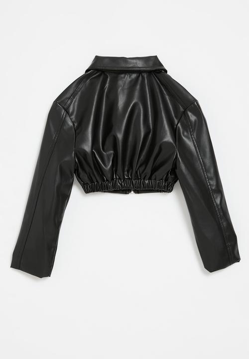 Pop Candy - Cropped faux leather jacket-black