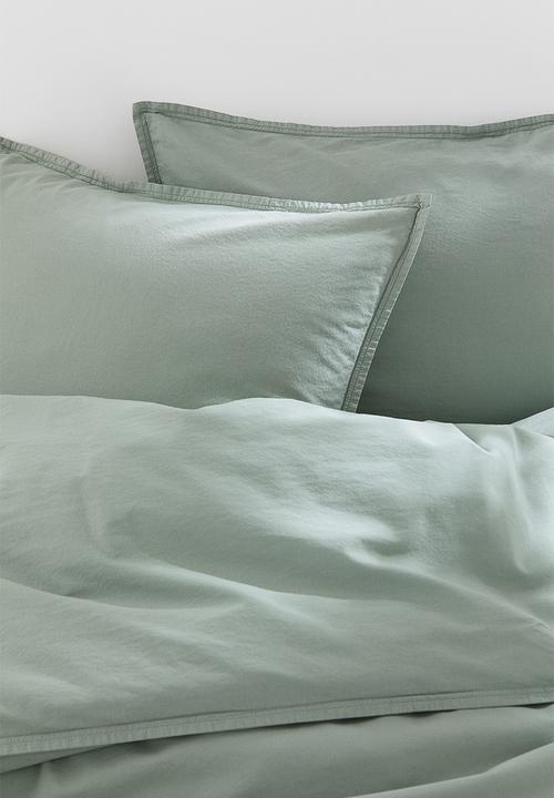 H&M - Washed cotton double/king duvet cover set - green