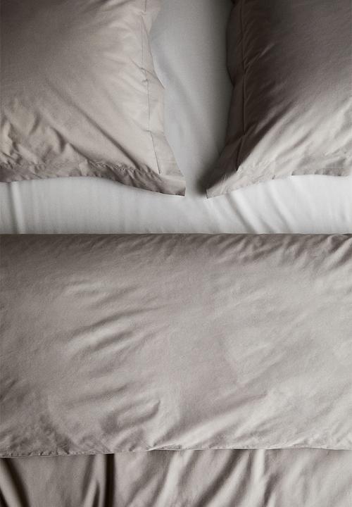 H&M - Double/king cotton percale duvet cover set - beige & grey