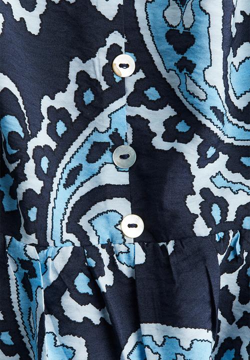 H&M - Button-front strappy dress - navy blue paisley-patterned