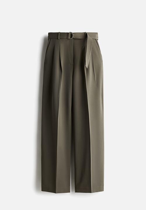 H&M - Wide belted trousers - khaki green