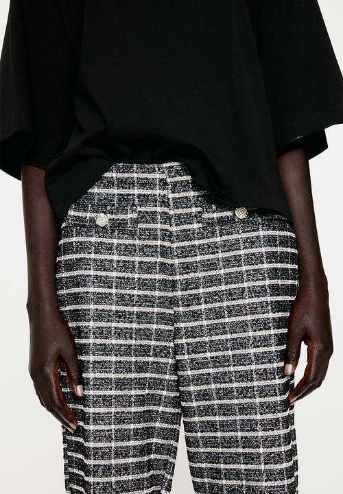 H&M - Bouclé-jersey trousers - black & checked
