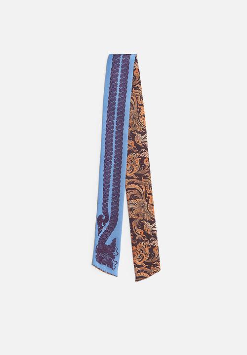 H&M - THE WHITE LOTUS H&M - Narrow silk scarf - dark purple patterned