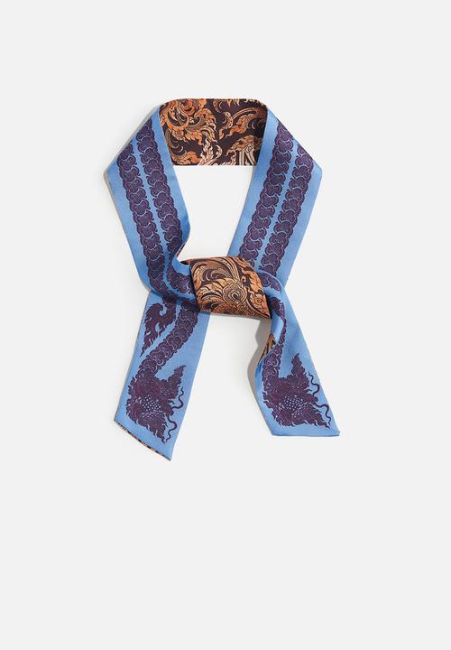 H&M - THE WHITE LOTUS H&M - Narrow silk scarf - dark purple patterned