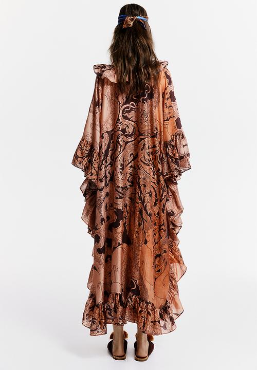 H&M - THE WHITE LOTUS H&M - Ruffled kaftan dress - orange patterned