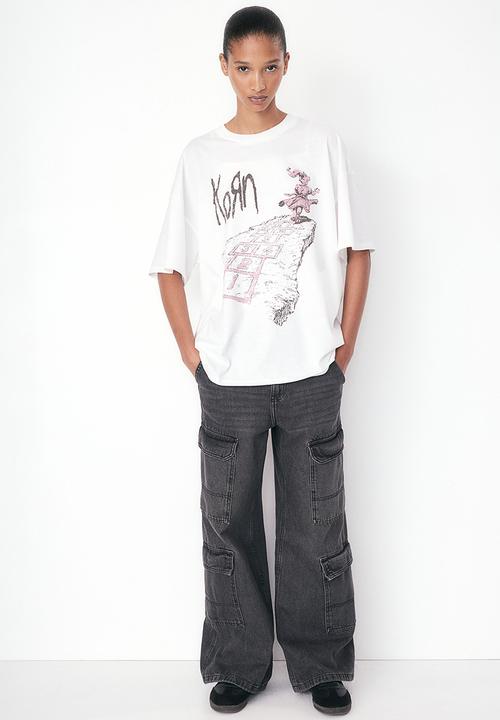 H&M - Oversized printed t-shirt - white & korn
