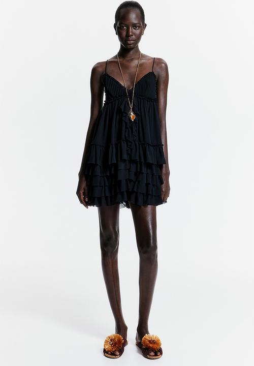 THE WHITE LOTUS H&M - Ruffled chiffon strappy dress - black - 1266378001