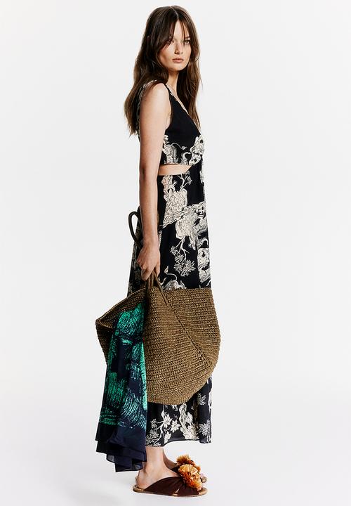 H&M - THE WHITE LOTUS H&M - Twist-detail patterned dress - black patterned 