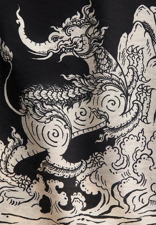 H&M - THE WHITE LOTUS H&M - Twist-detail patterned dress - black patterned 