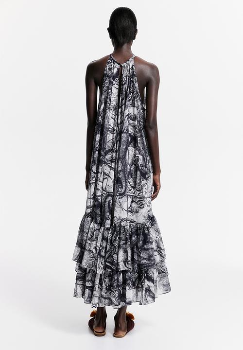 H&M - THE WHITE LOTUS H&M - Patterned chiffon dress - black elephants