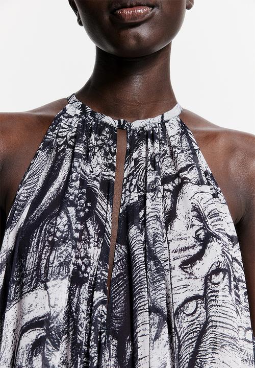H&M - THE WHITE LOTUS H&M - Patterned chiffon dress - black elephants