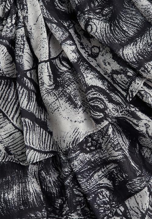 H&M - THE WHITE LOTUS H&M - Patterned chiffon dress - black elephants