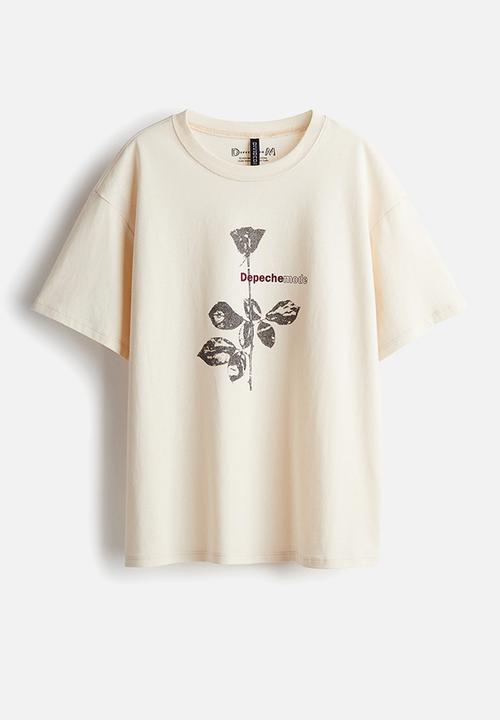 H&M - Oversized printed t-shirt - light beige & depeche mode