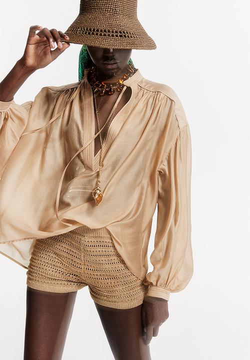 H&M - THE WHITE LOTUS H&M - Balloon-sleeved blouse - beige